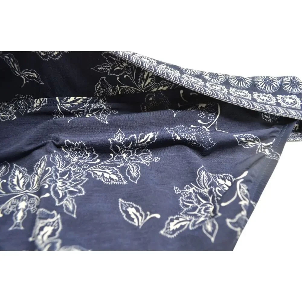 ROBIN PICCONE Women's Dark Navy & White Shirred Paisley Print Bikini Bottoms